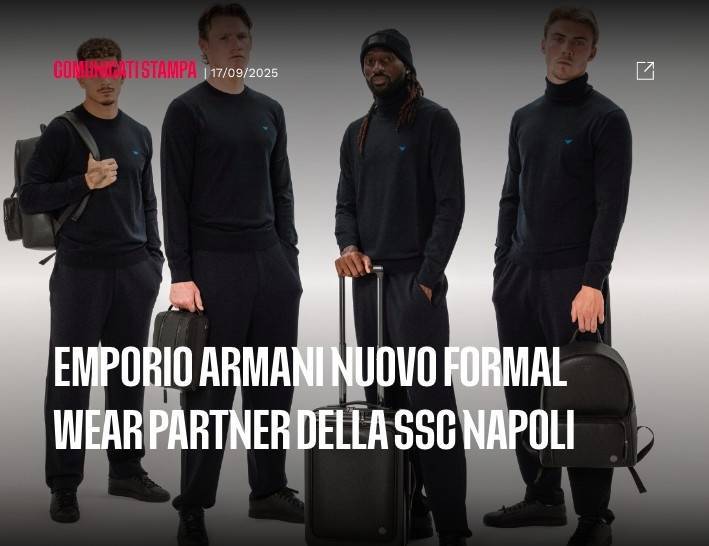 官方：阿玛尼成为那不勒(lēi)斯正裝(zhuāng)合作伙伴